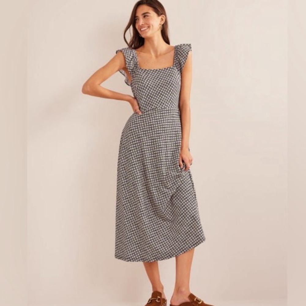 Boden Black and White Checkered Midi Dress